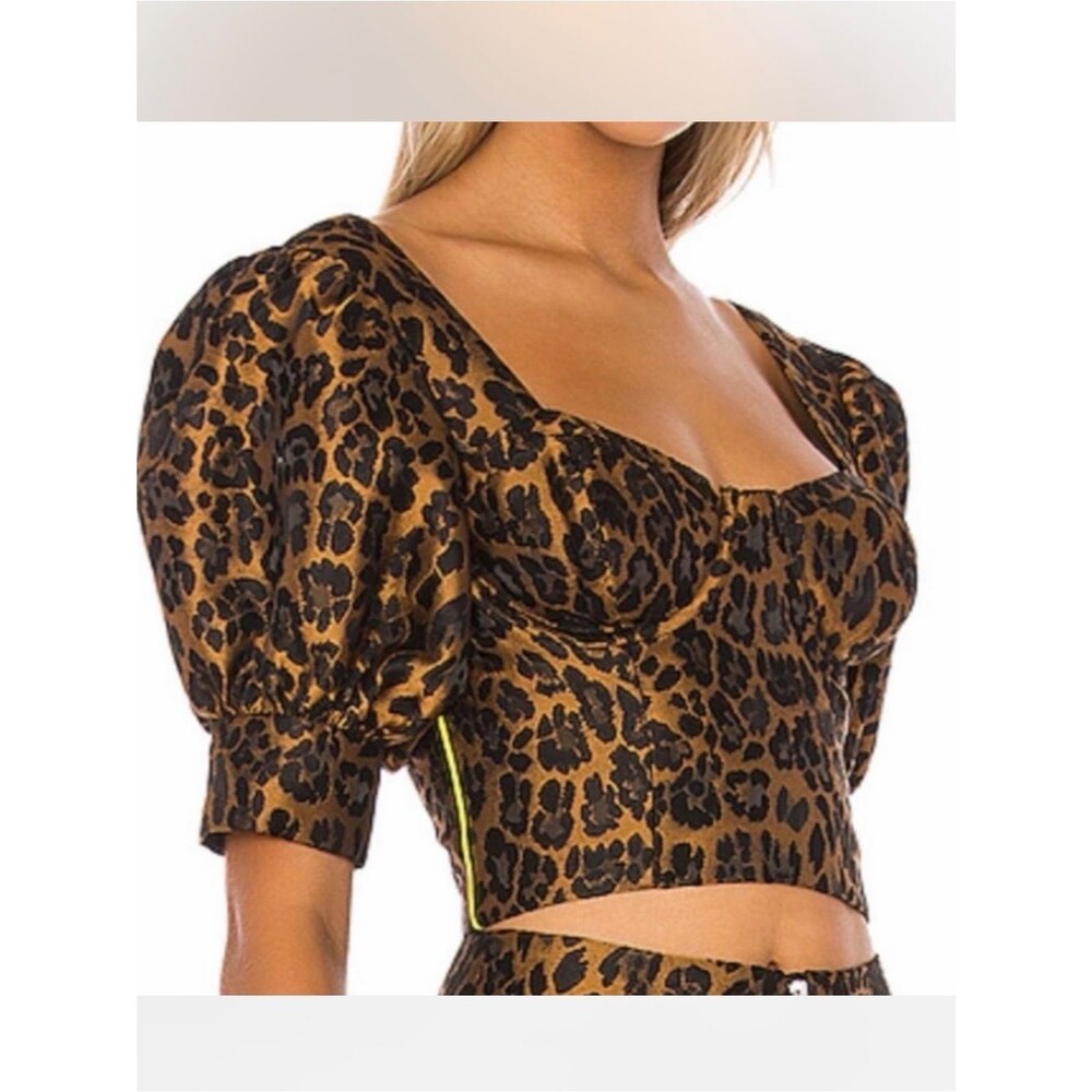 for love and lemons jett bustier top Puff Sleeves leopard XS-S